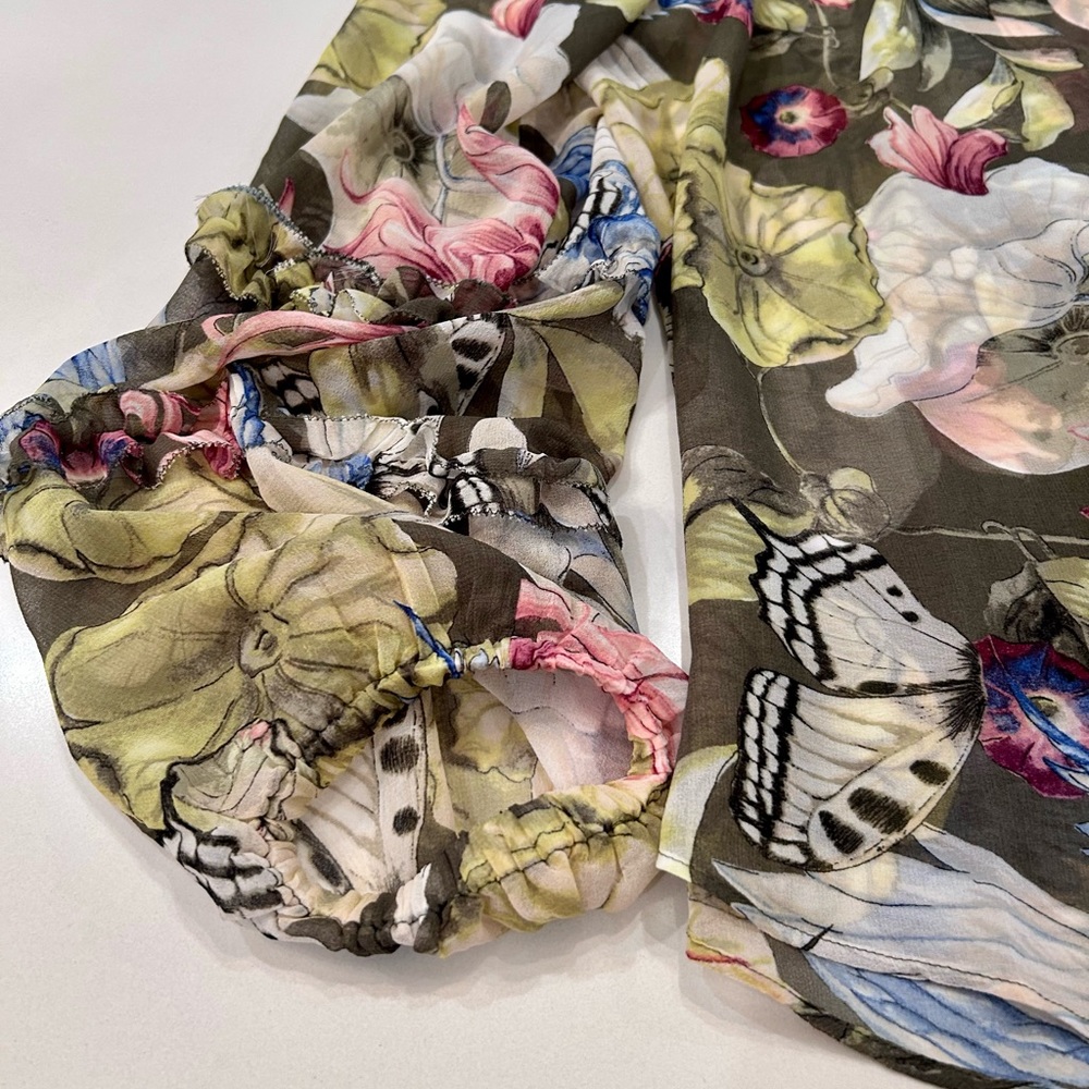 White House Black Market Sheer Watercolor Print Blouse - Picture 2 of 9